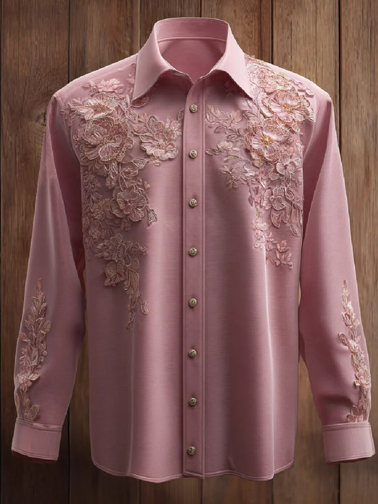 Damen-Langarm-Hemd mit rosa Kunstdruck