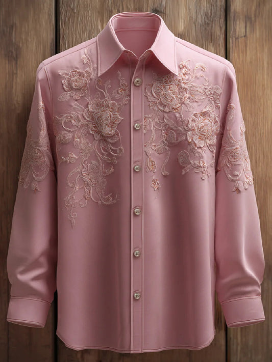 Damen-Langarm-Hemd mit rosa Kunstdruck