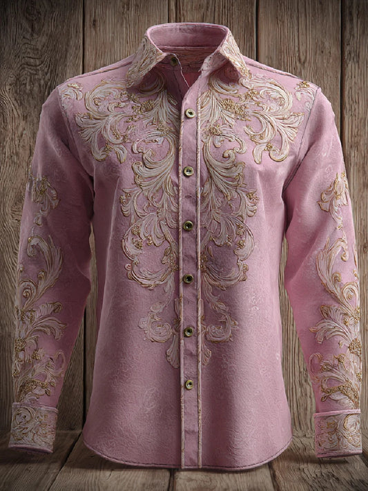 Damen-Langarm-Hemd mit rosa Kunstdruck