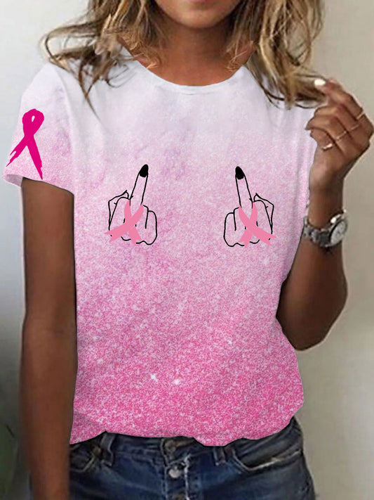 Frauen Brustkrebs Bewusstsein Hey Krebs Ich habe nicht genug Mittelfinger für Sie Kurzarm T-Shirt