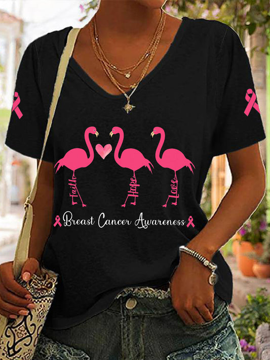 Frauen Brustkrebs Bewusstsein Glaube Hoffnung Liebe Flamingo T-Shirt