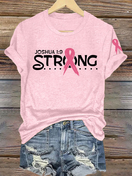 Frauen Brustkrebs Bewusstsein Starke Joshua 1:9 T-Shirt