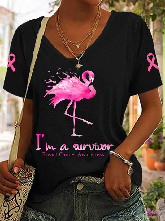 Frauen Brustkrebs Bewusstsein Ich bin ein Überlebender Flamingo T-Shirt