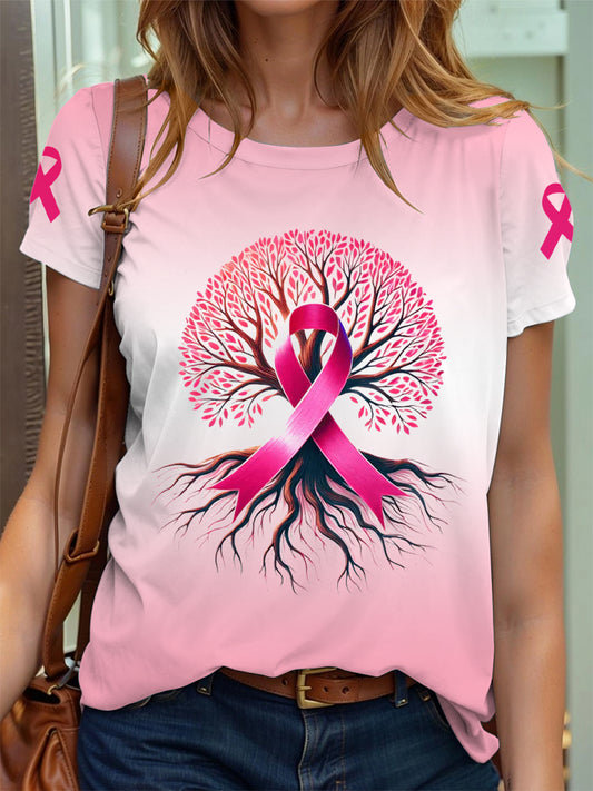 Frauen Brustkrebs Bewusstsein Baum des Lebens Rosa Band Print T-Shirt