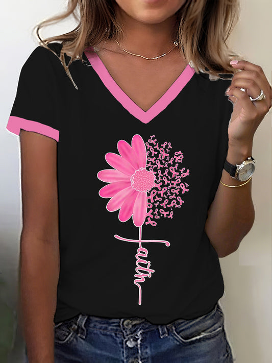 Frauen Brustkrebs Bewusstsein Glaube Sonnenblume rosa Band T-Shirt