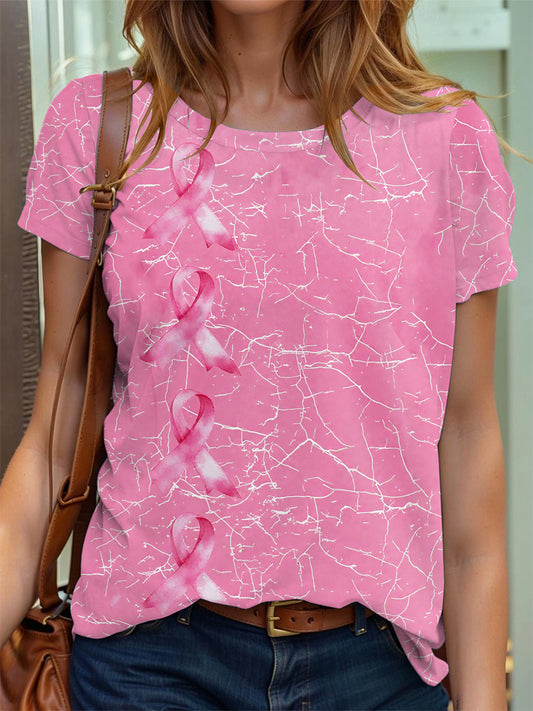 Frauen Brustkrebs Bewusstsein Rosa Band Print T-Shirt