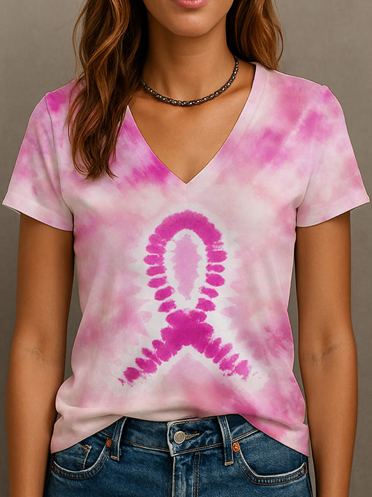 Frauen Brustkrebs Bewusstsein Rosa Band V-Ausschnitt T-Shirt