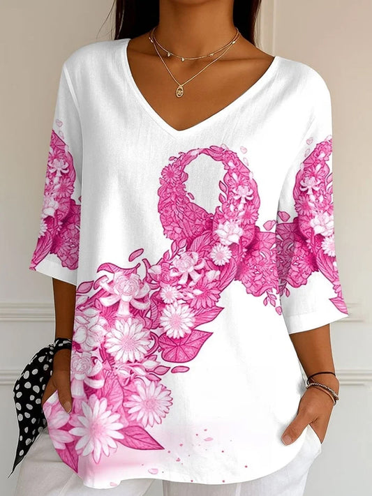 Frauen Brustkrebs Rosa Band Print Top