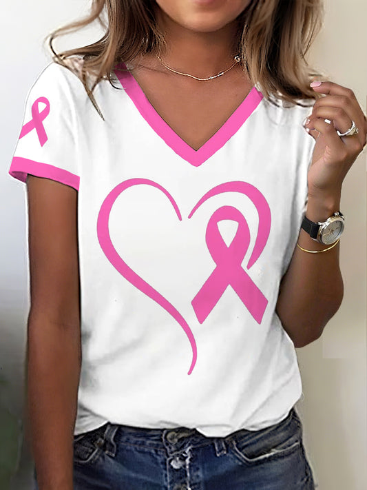 Frauen Brustkrebs Bewusstsein Herz Band Druck T-Shirt