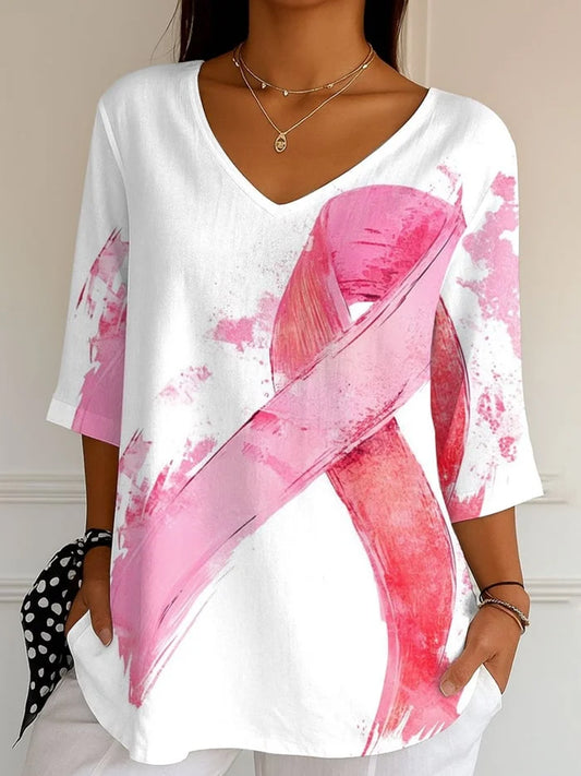 Frauen Brustkrebs Rosa Band Print Top