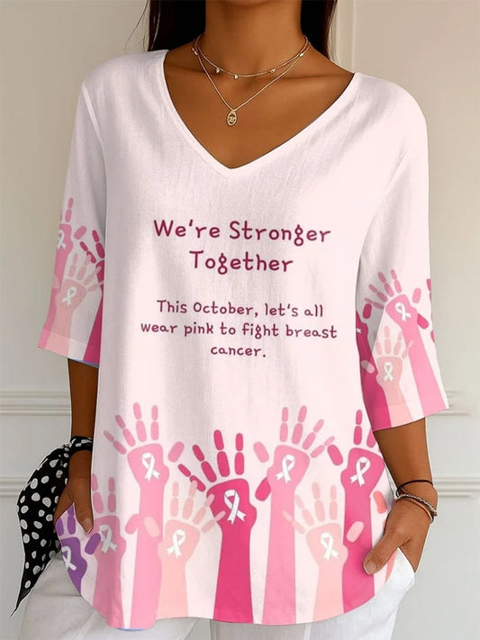 Frauen Brustkrebs Rosa Band Print Top
