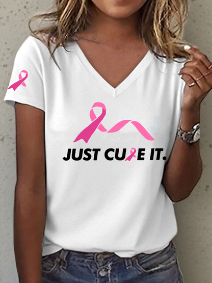 Frauen Cure It Breast Cancer Bedrucktes T-Shirt