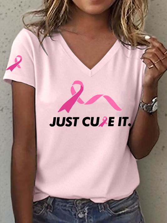Frauen Cure It Breast Cancer Bedrucktes T-Shirt