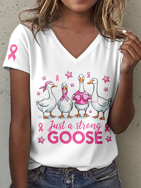 Frauen nur eine starke Gans gedruckt Brustkrebs Bewusstsein T-Shirt
