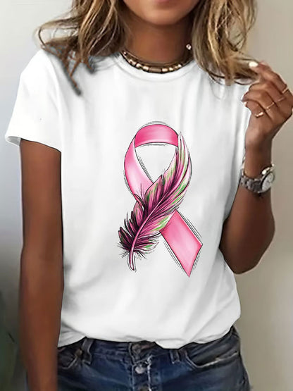 Frauen Brustkrebs Bewusstsein Rosa Band Print T-Shirt
