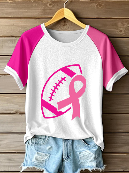 Frauen rosa Band & Fußball druck Brustkrebs Bewusstsein T-Shirt