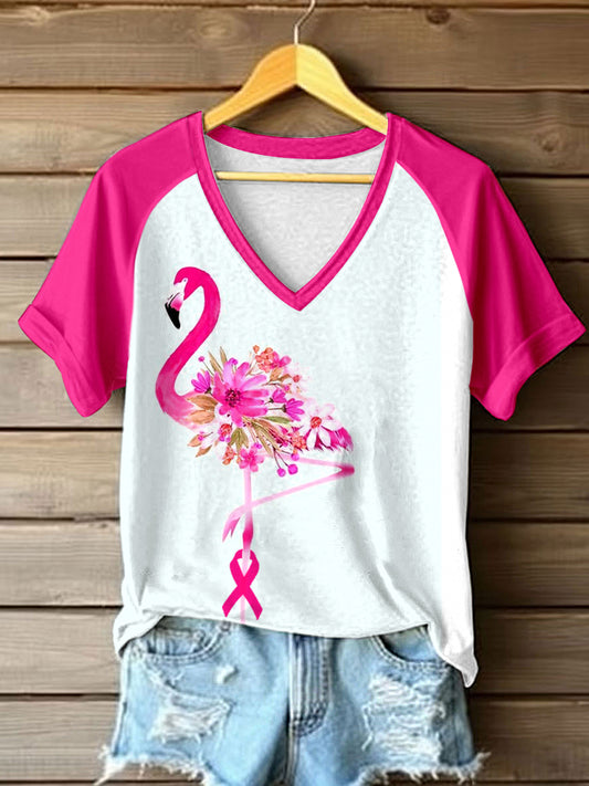 Frauen Rosa Flamingo Print Brustkrebs Bewusstsein T-Shirt