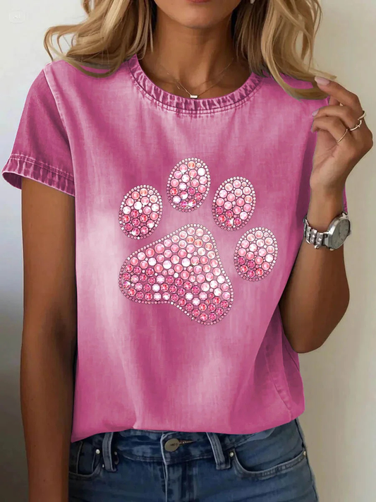 Frauen rosa Pfoten druck lässig T-Shirt