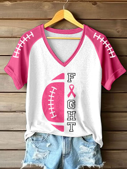 Frauen Brustkrebs Bewusstsein Kampf Print V-Ausschnitt T-Shirt