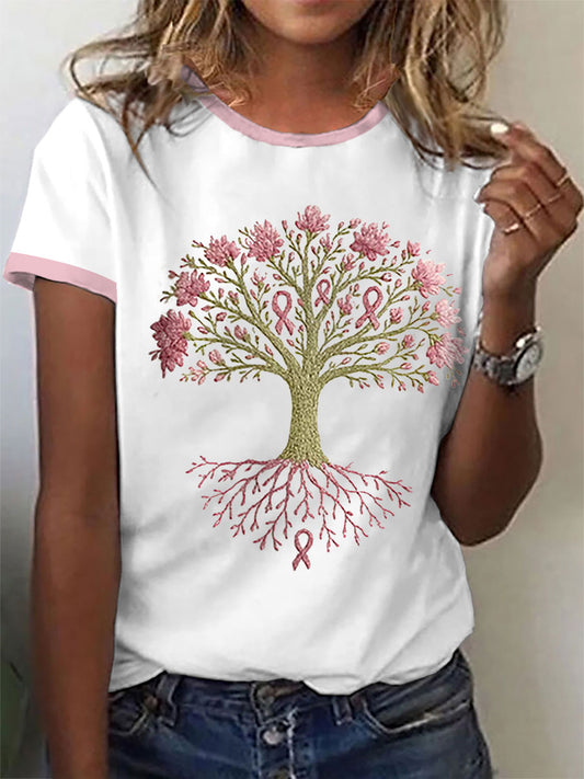 Frauen Brustkrebs Das rosa Band ist der Baum der Gesundheit Print T-Shirt
