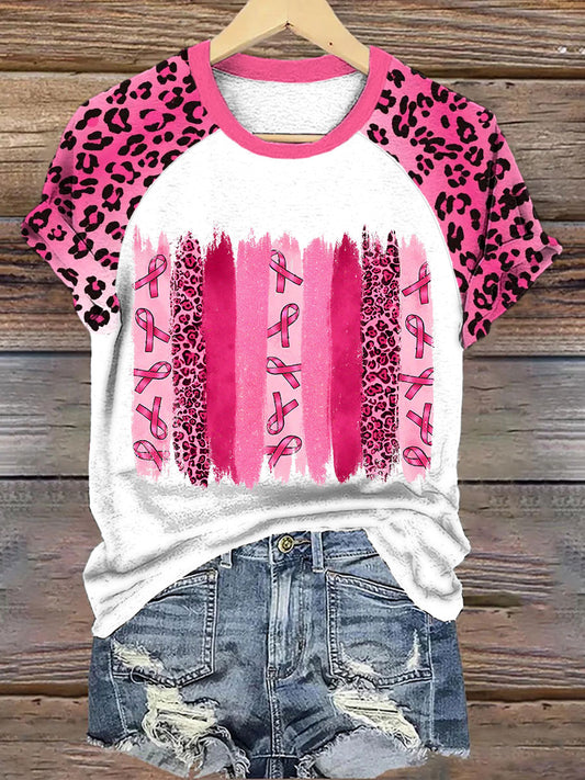 Frauen Brustkrebs Bewusstsein Rosa Band Leopard Print T-Shirt