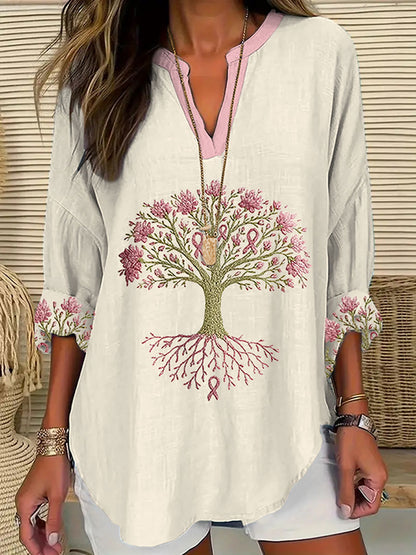 Frauen Brustkrebs Das rosa Band ist der Baum der Gesundheit Print T-Shirt