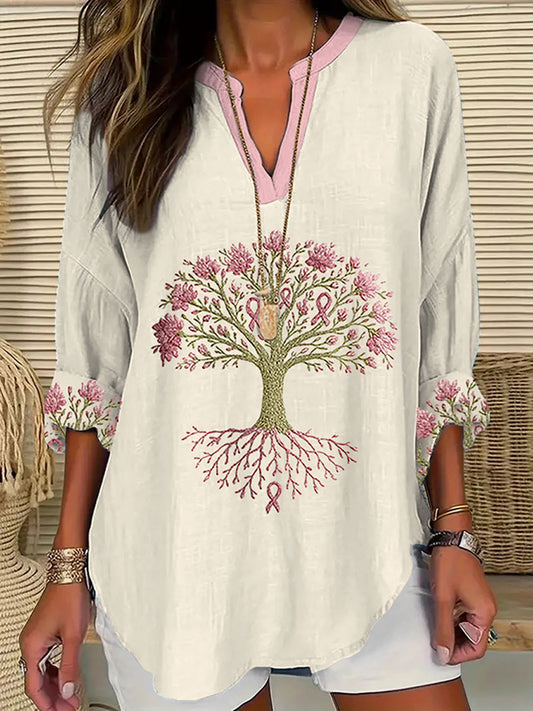 Frauen Brustkrebs Das rosa Band ist der Baum der Gesundheit Print T-Shirt