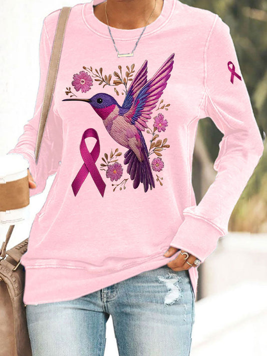 Frauen Brustkrebs Kolibri Print Casual Sweatshirt