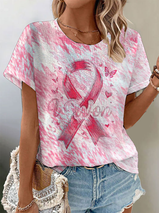 Frauen Brustkrebs Bewusstsein Waffel Print T-Shirt