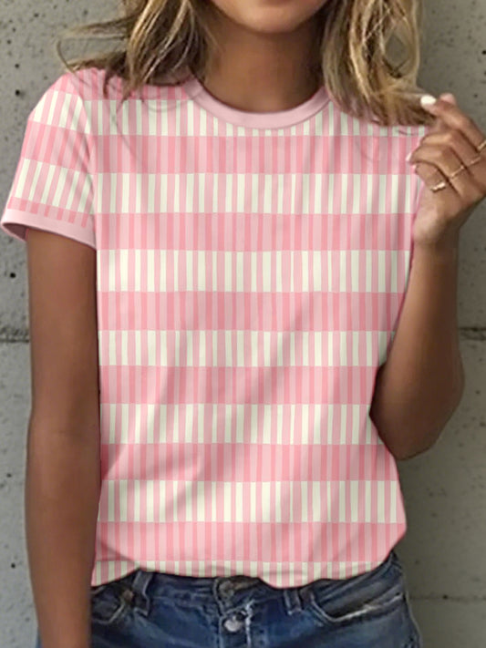 Frauen Rosa gestreifte Print T-Shirt