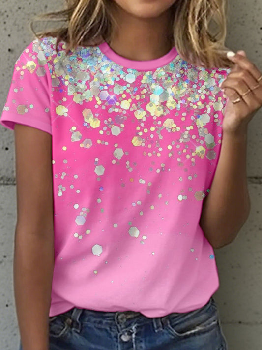 Damen glänzendes rosa Pailletten kunst T-Shirt