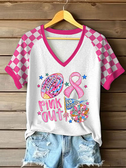 Frauen Brustkrebs Bewusstsein Pink Out Print T-Shirt