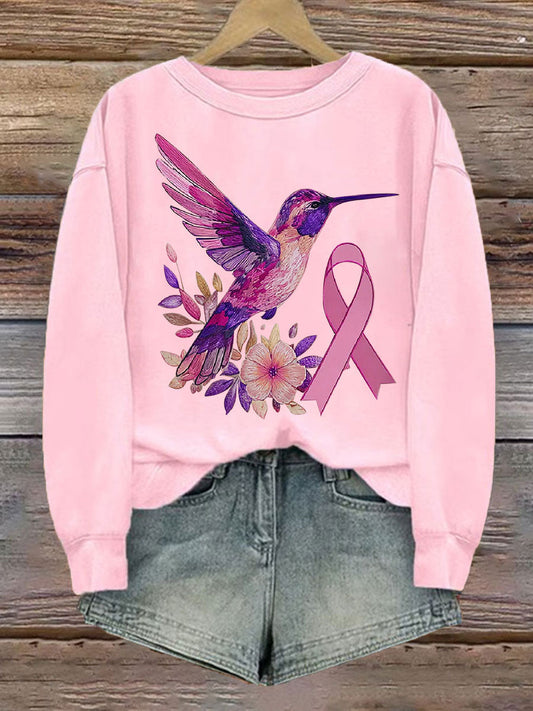 Frauen Brustkrebs Kolibri Print Casual Sweatshirt