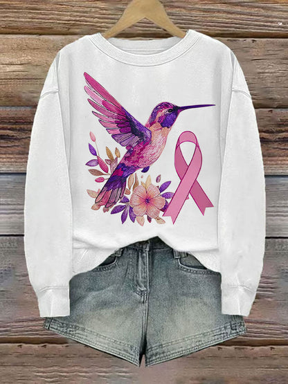 Frauen Brustkrebs Kolibri Print Casual Sweatshirt