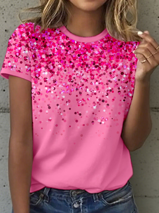 Frauen glänzendes rosa Kunstdruck T-Shirt