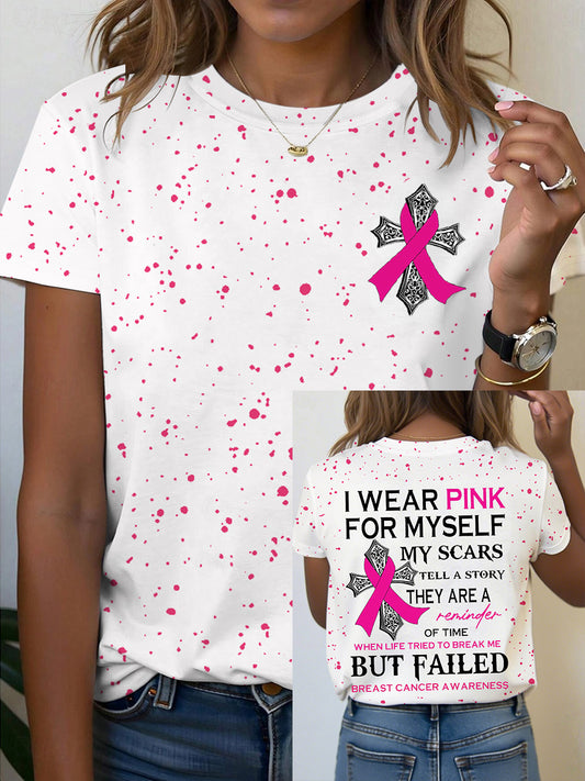 Frauen Brustkrebs Bewusstsein Ich trage Rosa für mich selbst Meine Narben erzählen eine Geschichte T-Shirt