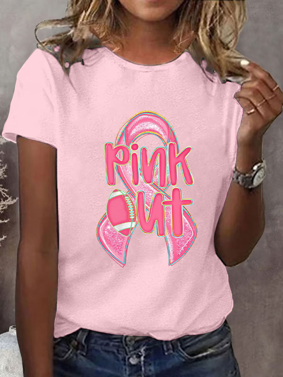 Frauen Brustkrebs Bewusstsein Pink Out Print T-Shirt