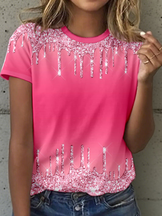 Glänzendes rosa inspiriertes Print-T-Shirt für Frauen